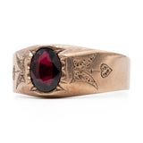 Anello vintage in oro rosa 8k inciso con granato