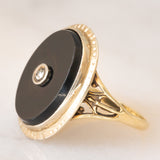 Anello Art Déco in oro giallo 14K con onice e diamante, anni ‘30