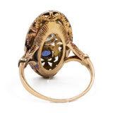 Anello vintage in oro giallo 18k con zaffiri (0,30ctw) e diamante (0,30ct), anni '50