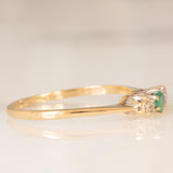 Trilogy vintage in oro giallo 9K con smeraldo e diamanti, anno 1981