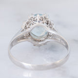 Anello a margherita vintage in platino con acquamarina (1.09ct) e diamanti (0.10ctw), anni ‘80/‘90
