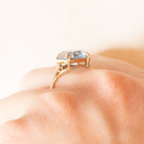 Anello vintage in oro giallo 9K con pasta di vetro azzurra, anno 1990
