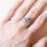 Anello vintage a forma di fiocco di neve in oro bianco 18K con diamanti (0.10ctw ca.), anni ‘70