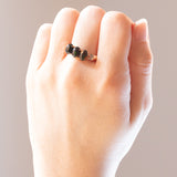 Anello vintage in oro rosa 9K con ammoliti e diamanti