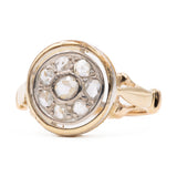 Anello vintage in oro giallo 18k e argento con rosette di diamante
