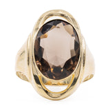 Anello da cocktail vintage in oro 8k con quarzo fumè, anni '70