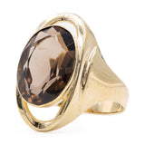 Anello da cocktail vintage in oro 8k con quarzo fumè, anni '70