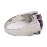 Anello vintage in oro bianco 14k con ametista e diamanti