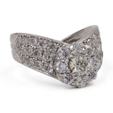 Anello vintage in platino 900 a V con diamanti (1.7ctw)