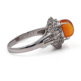Anello vintage a ballerina in platino 900 con opale di fuoco (1,53ct) e diamanti (0,51ctw)