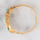 Anello antico edoardiano in oro giallo 18K con turchesi e diamanti di taglio vecchia miniera(0.12ctw ca.), anno 1907