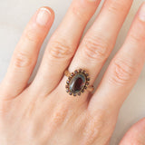 Anello a margherita vintage in oro giallo 8K con granati (2.60ct ca.), anni ‘50/‘60