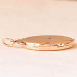 Ciondolo portafoto antico con lamina in oro giallo 9K su metallo e con diamante, anni ‘10/‘20