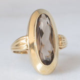 Anello da cocktail vintage in oro giallo 8K con quarzo fumé (1ct ca.), anni ‘70