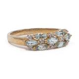 Anello vintage in oro giallo 9k con tormaline azzurre e diamanti