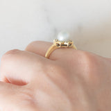 Anello a margherita vintage in oro giallo 14K con perla bianca e diamanti di taglio brillante (0.08ctw ca.), anni ‘60