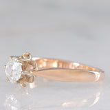 Solitario retrò in oro rosa 14K con diamante di taglio vecchia miniera (0.50ct ca.), anni ‘40