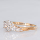 Anello a fiore vintage in oro giallo e bianco 9K con diamanti (0.15ctw ca.), anni ‘80