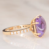 Anello da cocktail vintage in oro giallo 18K con ametista e diamanti di taglio brillante (0.24ctw ca.), anni ‘70/‘80