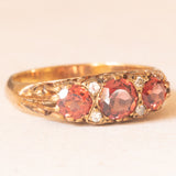 Anello vintage in oro giallo 9K con tormaline arancioni (0.80ctw ca.) e diamanti (0.04ctw ca.), anno 2006