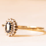 Anello a margherita vintage in oro giallo 9K con zaffiro (0.30ct ca.) e diamanti (0.07ctw ca.)