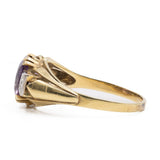 Anello vintage in oro giallo 14k con ametista e diamanti