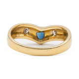 Anello vintage a "V" in oro giallo 14k con zaffiro e diamanti (0,15ctw), anni '70