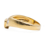 Anello vintage a "V" in oro giallo 14k con zaffiro e diamanti (0,15ctw), anni '70
