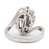 Anello vintage a margherita in oro bianco 14k con zaffiro marquise (1ct) e diamanti (0,60ctw), anni '70