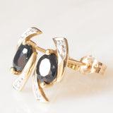 Orecchini vintage in oro giallo e bianco 9K con zaffiri (0.50ctw ca.) e diamanti, anni ‘70