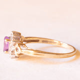 Anello a margherita vintage in oro giallo e bianco 9K con ametista (0.50ct ca.) e diamanti, anni ‘70