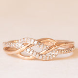 Anello intrecciato vintage in oro rosa e bianco 9K con diamanti, anni ‘90