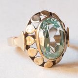 Anello vintage in oro giallo 9K con spinello azzurro sintetico (5ct ca.), anni ‘60/‘70