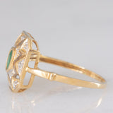 Anello vintage in oro giallo 18K con smeraldo (0.13ct ca.) e diamanti, anni ‘70/‘80