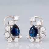 Orecchini vintage in oro bianco 14K con zaffiri di taglio a goccia (1.50ctw ca.) e diamanti di taglio brillante (0.74ctw ca.), anni ‘80