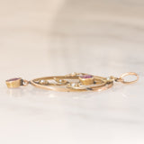 Pendente antico lavalier in oro giallo 9K con tormaline rosa (0.40ctw ca.) e perline bianche, anni ‘10/‘20