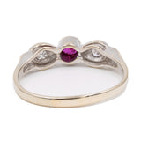 Anello vintage in oro bianco 14k con rubino e diamanti