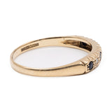Anello a riviera vintage in oro giallo 9k con zaffiri e diamanti