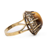 Anello vintage da cocktail in oro giallo 8k con occhio di tigre