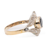 Anello vintage in oro giallo 18k e argento con zaffiro e diamanti di taglio rosa