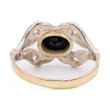 Anello vintage in oro giallo 18k e argento con zaffiro e diamanti di taglio rosa
