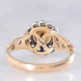 Anello a margherita antico in oro giallo 14K e argento con perla bianca e diamanti di taglio rosetta (0.13ctw ca.), primi del ‘900