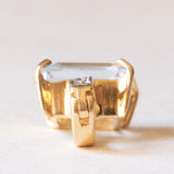 Ciondolo vintage in oro giallo e bianco 14K con topazio azzurro (2ct ca.) e diamanti (0.03ctw ca.), anni ‘70