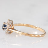 Anello a margherita vintage in oro giallo 9K con zaffiro (0.20ct ca.) e diamanti (0.03ctw ca.), anno 1985
