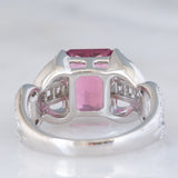 Anello da cocktail vintage in platino con tormalina rosa (3.25ct) e diamanti (0.77ctw), anni ‘70/‘80