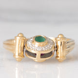 Anello doppio girevole in oro giallo 14K con rubino (0.20ct ca.)/smeraldo (0.14ct ca.) e diamanti, anni ‘80