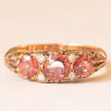 Anello vintage in oro giallo 9K con tormaline arancioni (0.80ctw ca.) e diamanti (0.04ctw ca.), anno 2006