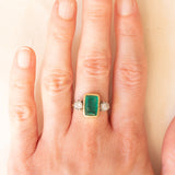 Trilogy vintage in oro giallo e bianco 18K con smeraldo (1.70ct ca.) e diamanti di taglio brillante (0.30ctw ca.), anno 1984