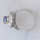 Ballerina in blu - Anello ballerina vintage in platino con zaffiro e diamanti