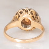 Anello a margherita antico in oro giallo 14K e argento con perla bianca e diamanti di taglio rosetta (0.24ctw ca.), anni ‘10